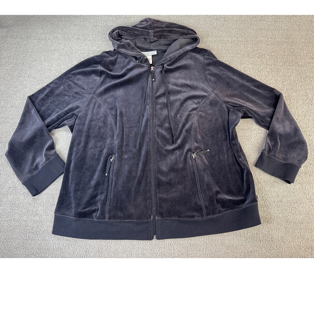 Venezia‎ Sport Sweatshirt Full Zip Hooded Velour Athleisure Lounge Black 22 / 24